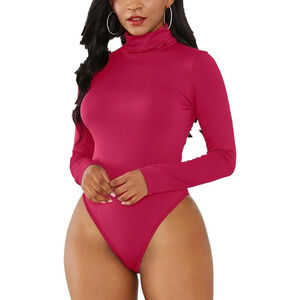 Magenta Mock Neck Bodysuit Women's Plus Size XXL